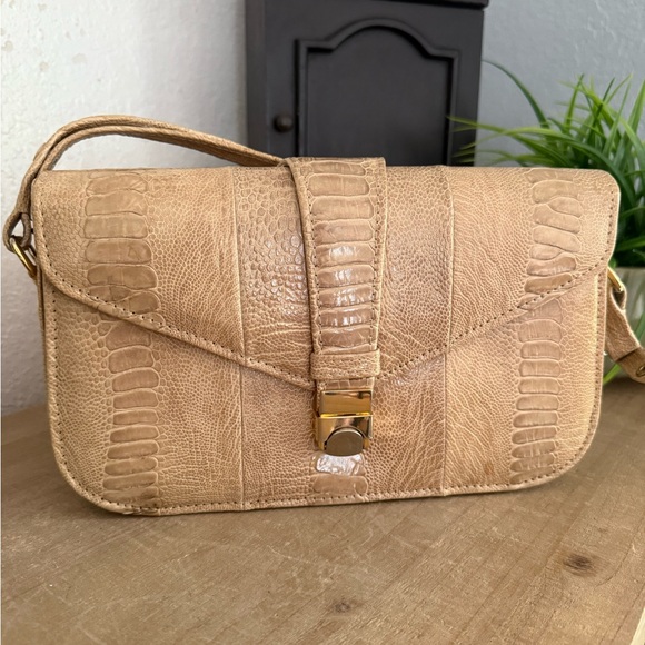 Vintage Corbeau Curio Beige Reptile-Embossed Leather Crossbody Bag - Picture 14 of 14